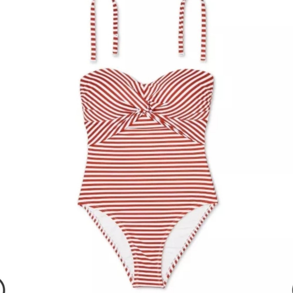 KONA SOL Red Stripe One Piece Strapless Swimsuit - Picture 3 of 11